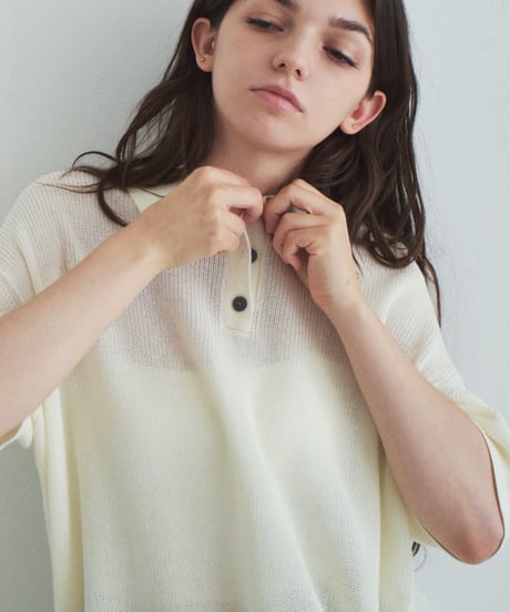 knit-02382 Polo Collar Knit Pullover Ecru Black