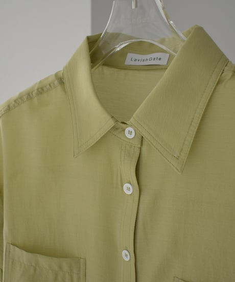 tops-02544　French Sleeve Sheer Shirt  Ecru Beige Green-tea