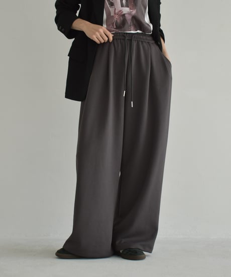bottoms-02275　Waist Tuck Relaxed Wide Pants　Gray Charcoal Black