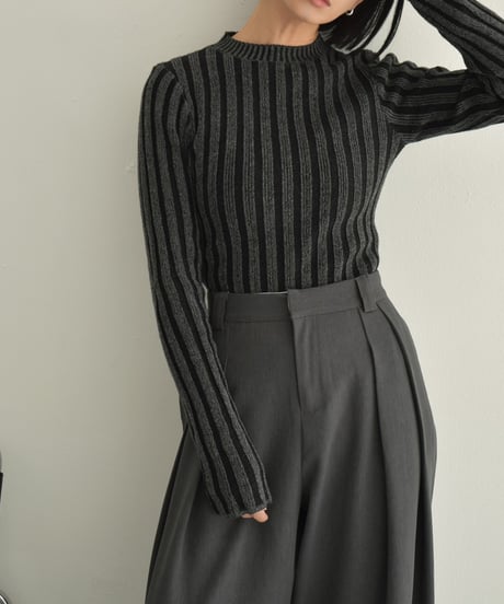 knit-02313　Bicolor Rib Knit Top  Brown Black