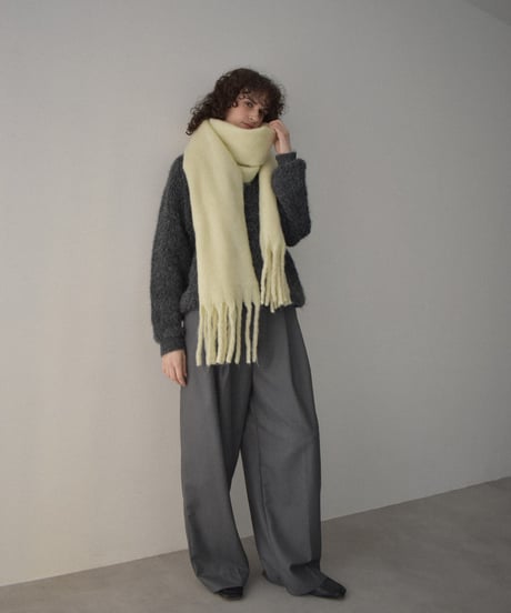 muffler-02022　Volume Fringe Muffler　Ecru Blue Black Gray Cream