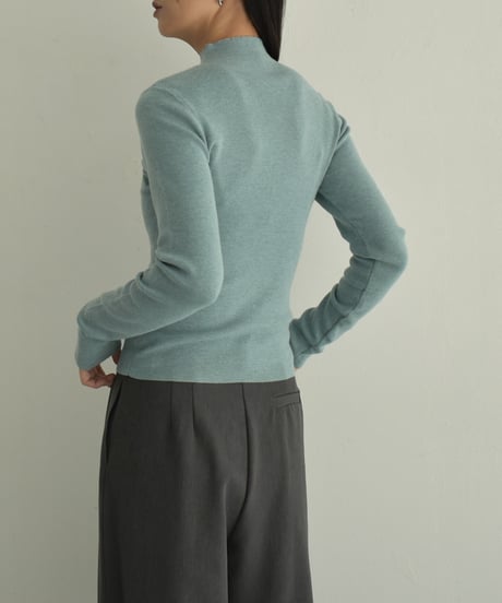 knit-02302　High Neck Knit Top Blue-gray Brown