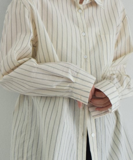 tops-02605 Stripe Shirt Ecru Brown