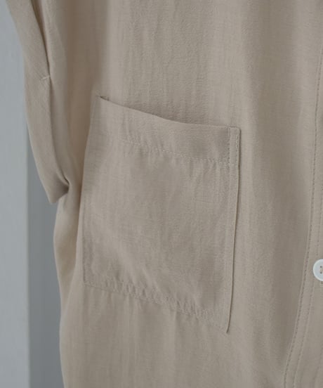 tops-02544　French Sleeve Sheer Shirt  Ecru Beige Green-tea