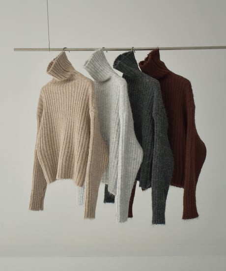 knit-02309　Ribbed Turtle Knit Tops Beige Brown Light Gray Dark Gray