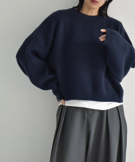 knit-02308　Volume Sleeve Knit Pullover Off-White Light-Gray Dark-Gray  Navy Black