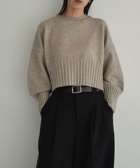 knit-02311　Waist Rib Design Cropped Knit Ecru Mocha Beige Black