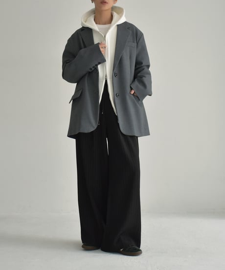 tops-02515　Brushed Back Double Zip Hoodie White Gray Black