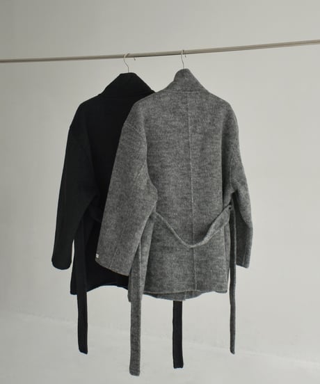 coat-02059  Stand Collar Wool Coat With Reversible Finish　Gray Dark-gray