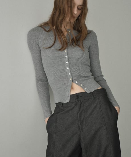 knit-02347　Shell button Rib Knit Cardigan  Gray Navy