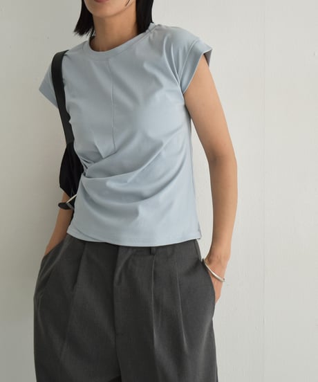 nh-tops-02562  Tack Design T-shirt White  Dusty Blue  Gray  Black