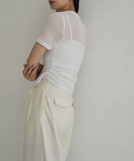 tops-02487　Sheer Layered Tops White Black