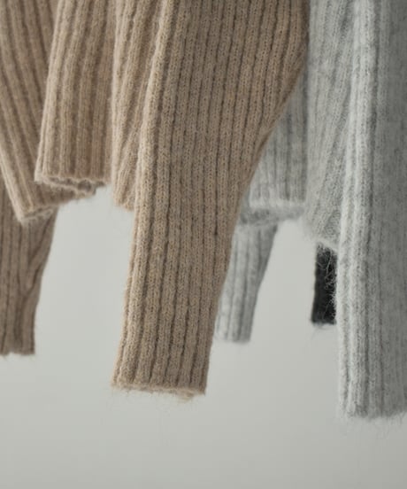knit-02309　Ribbed Turtle Knit Tops Beige Brown Light Gray Dark Gray