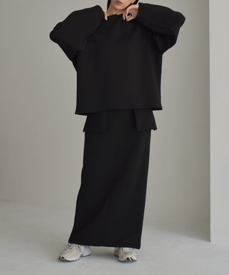 tops-12008　Cocoon Sleeve Cardboard Knit Pullover　Grey　Black