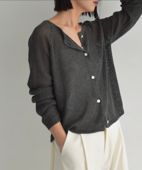 knit-02270　Linen-blend Summer Knit Cardigan Beige Black Gray