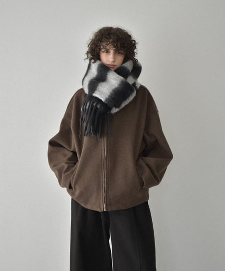 muffler-02023　Border Fringe Muffler Blue×Brown Black×Gray