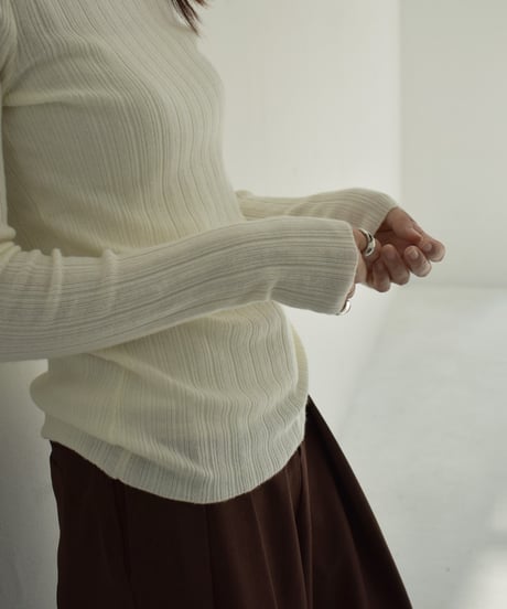 knit-02301　Boat Neck Random Ribbed Knit Off-White Gray