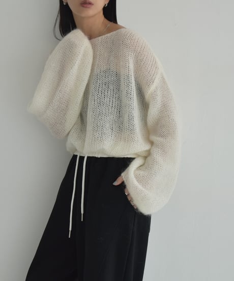 knit-02283　Volume Sleeve Mohair Knit Pullover Ecru Gray Black