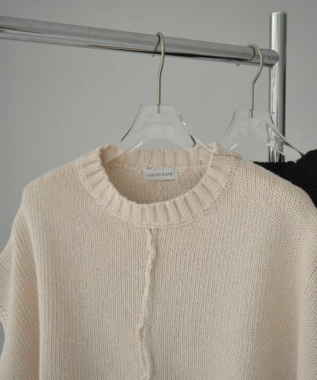 knit-02335  French Sleeve Cropped Knit   Light-Beige Black