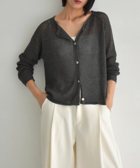 knit-02270　Linen-blend Summer Knit Cardigan Beige Black Gray