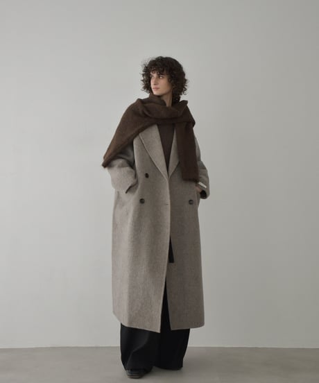 coat-02063   Shaggy Wool Long Coat  Greige Dark-Gray