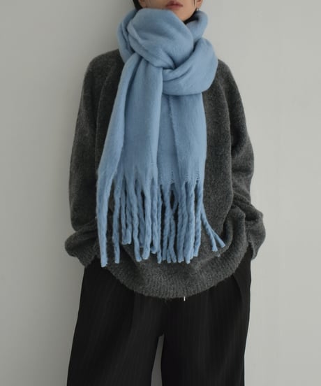 muffler-02022　Volume Fringe Muffler　Ecru Blue Black Gray Cream