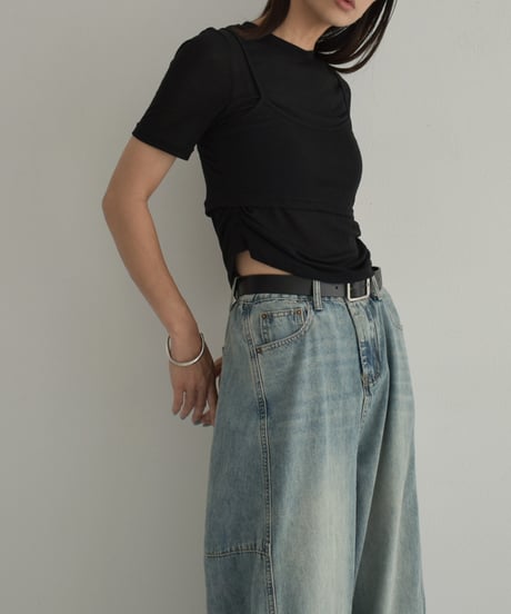 tops-02487　Sheer Layered Tops White Black