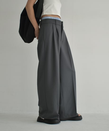 bottoms-12014　Double Waist Tuck Pants Gray