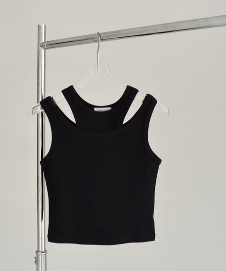 tops-02496　Layered Design Tank Top White Black
