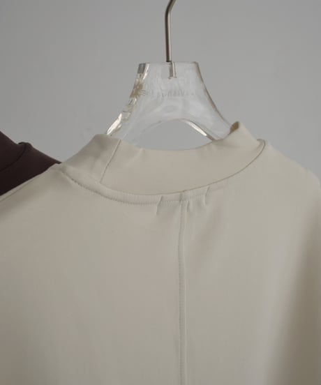 nh-tops-02566　Half-Sleeve Mock Neck Tee  Ecru Charcoal Brown
