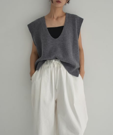 knit-02279　U-Neck Vest Gray Brown Black