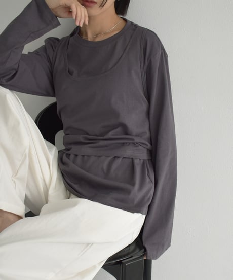 tops-02536　Layered Cut and Sew　White Charcoal