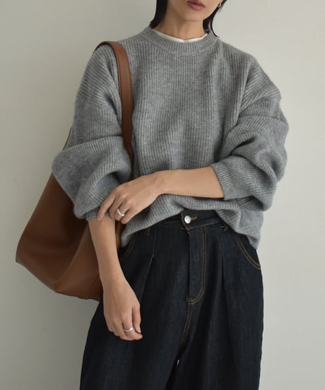 knit-02308　Volume Sleeve Knit Pullover Off-White Light-Gray Dark-Gray  Navy Black