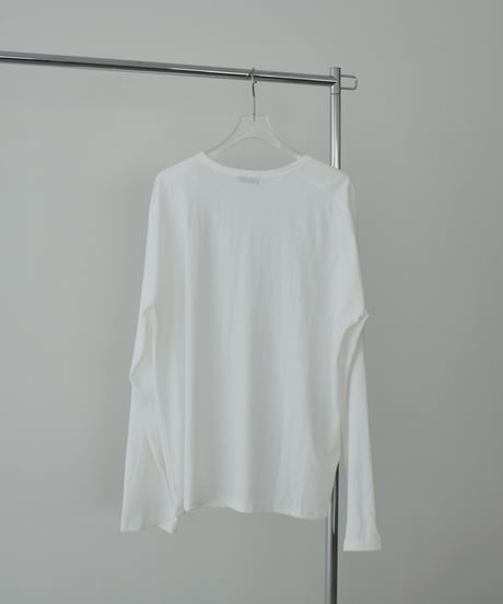 tops-02601 Henley Neck Long T-Shirt White