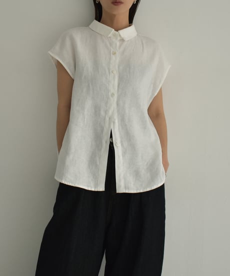 tops-02478　Linen Sleeveless Blouse White Khaki Natural