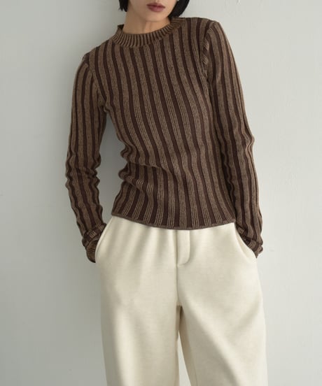 knit-02313　Bicolor Rib Knit Top  Brown Black