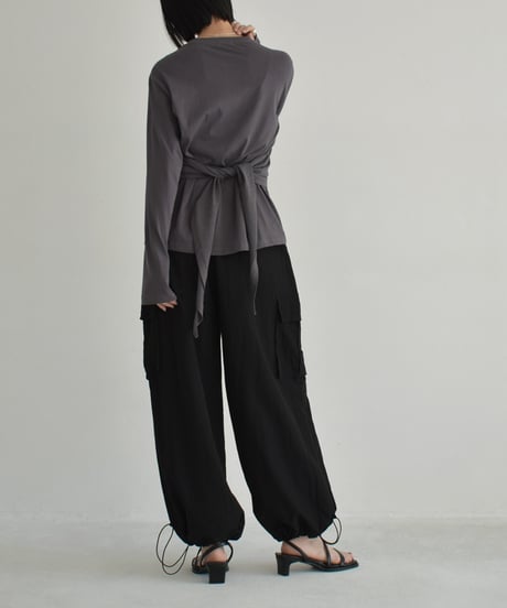 bottoms-02274  Wide Cargo Pants  Ecru Black