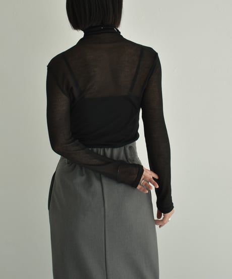 tops-02524 Sheer Turtleneck Top White Beige Gray Black