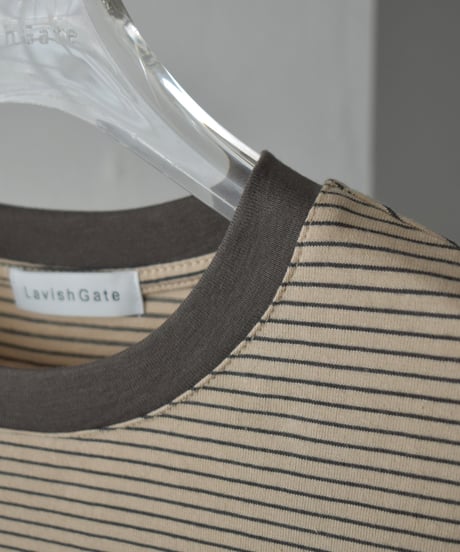 nh-tops-02558  Compact Border Tee  Beige Gray