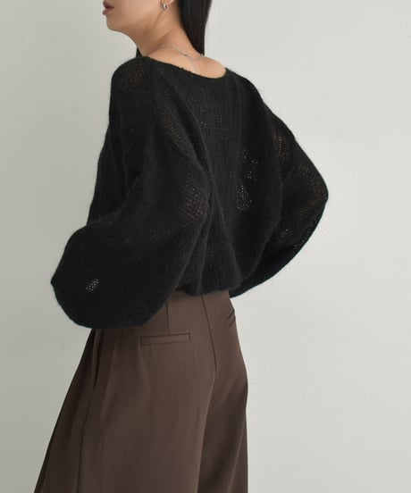 knit-02283　Volume Sleeve Mohair Knit Pullover Ecru Gray Black