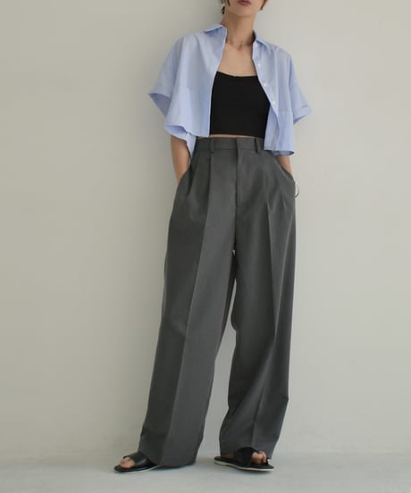 bottoms-12010　Tucked Wide Pants Ecru Gray Black