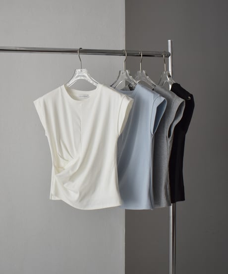 nh-tops-02562  Tack Design T-shirt White  Dusty Blue  Gray  Black