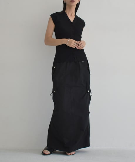 knit-02275　Front Button Summer Ribbed Knit Vest Brown Black