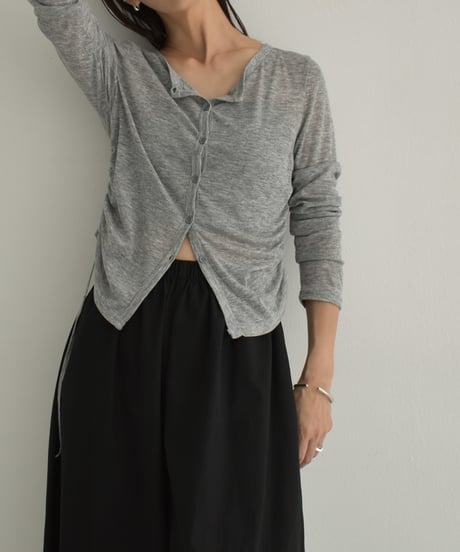 tops-02490　Summer Knit Gathered Cardigan Cream Gray Black