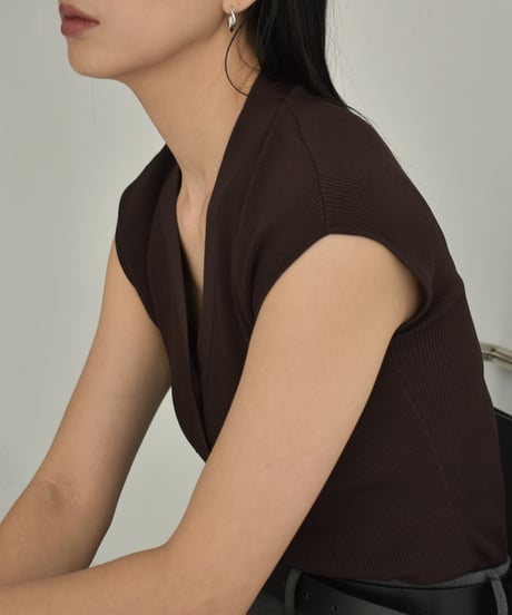 knit-02275　Front Button Summer Ribbed Knit Vest Brown Black