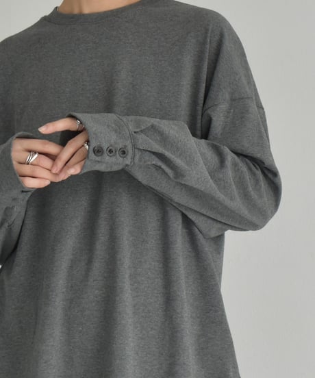 tops-02528　Cuff Sleeve Long T-shirt Gray