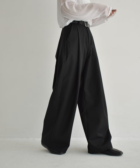bottoms-02266　Tuck Wide Pants  Ecru Mochabeige Black