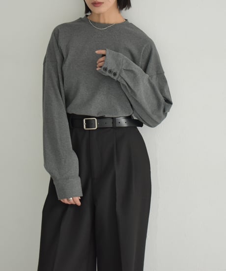 tops-02528　Cuff Sleeve Long T-shirt Gray