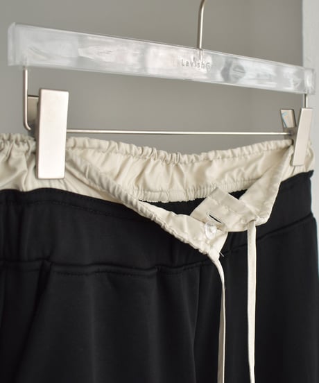 bottoms-02225　Double Waist Sweatshirt Wide Pants Black