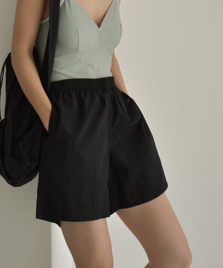 swim-02450　Nylon Taffeta Swim Shorts　Camel Beige　Charcoal　Black